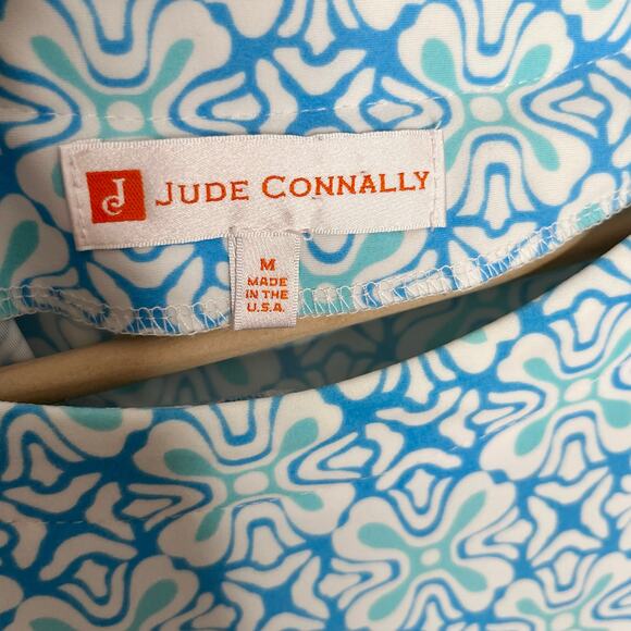 Jude Connally Womens Short Sleeve Sundress Medium Blue Geometric Print Stretch - Picture 5 of 7